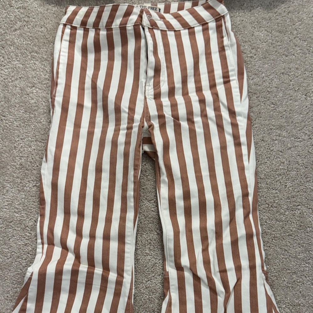 Free People Brown and White Striped Flare Jeans